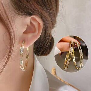 Gorgeous New Sparkly Gold-Tone Hoop Earrings (1.75” Diameter) (Version 5)